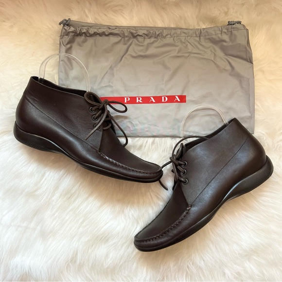 PRADA Logo Chukka Lace Up Leather Boots Loafers - Picture 2 of 9